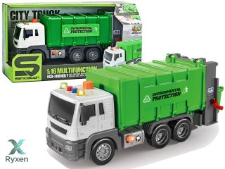 Śmieciarka Napęd Frykcyjnym Efekty Dźwiękowe Zielona 1:16 Segregowanie LEAN TOYS