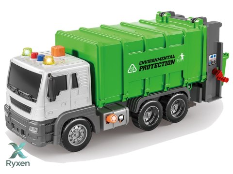 Śmieciarka Napęd Frykcyjnym Efekty Dźwiękowe Zielona 1:16 Segregowanie LEAN TOYS