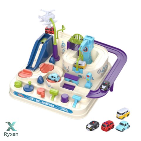 Tor Przeszkód Interaktywny Parking Dla Dzieci Cztery Autka LEAN TOYS