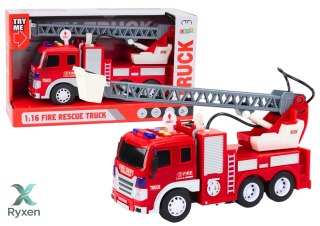 Wóz Strażacki Z Wysięgnikiem 1:16 Światła Dźwięki Woda Napęd Czerwony LEAN TOYS