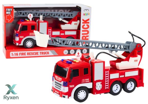 Wóz Strażacki Z Wysięgnikiem 1:16 Światła Dźwięki Woda Napęd Czerwony LEAN TOYS