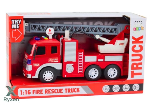 Wóz Strażacki Z Wysięgnikiem 1:16 Światła Dźwięki Woda Napęd Czerwony LEAN TOYS