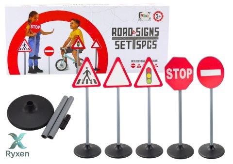 Zestaw Edukacyjny Znaki Drogowe Ostrzegawcze 5 Szt 70cm LEAN TOYS