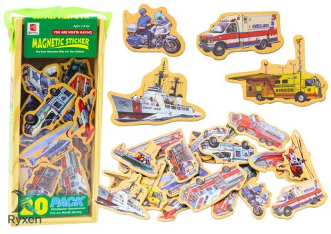 Zestaw Magnesy Drewniane Pojazdy Statki Samoloty 20 Sztuk LEAN TOYS