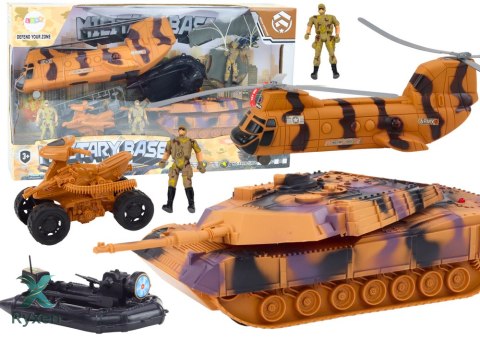 Zestaw Militarny Czołg Wojskowy Helikopter Śmigłowiec Spadochroniarz Dźwięki LEAN TOYS