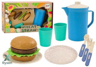 Zestaw Naczyń Talerzyki Kubeczki Dzbanek Hamburger Sztućce 11 El LEAN TOYS
