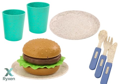 Zestaw Naczyń Talerzyki Kubeczki Dzbanek Hamburger Sztućce 11 El LEAN TOYS