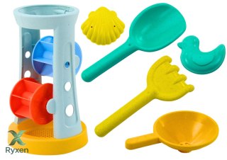 Zestaw Zabawek Do Piasku Młynek Grabki Łopatka Foremki LEAN TOYS