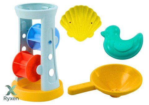 Zestaw Zabawek Do Piasku Młynek Grabki Łopatka Foremki LEAN TOYS