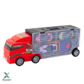Ciężarówka z Garażem Z Autkami Wyrzutnia 3szt Czerwona LEAN TOYS