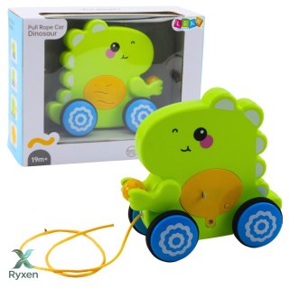 Dinozaur Na Sznurku Jeżdżący Do Ciągnięcia Dla Malucha Grzechotka Zielony LEAN TOYS
