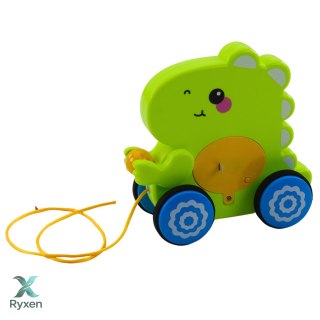 Dinozaur Na Sznurku Jeżdżący Do Ciągnięcia Dla Malucha Grzechotka Zielony LEAN TOYS