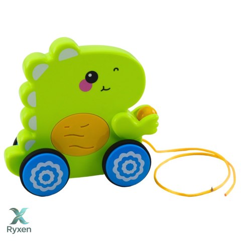 Dinozaur Na Sznurku Jeżdżący Do Ciągnięcia Dla Malucha Grzechotka Zielony LEAN TOYS