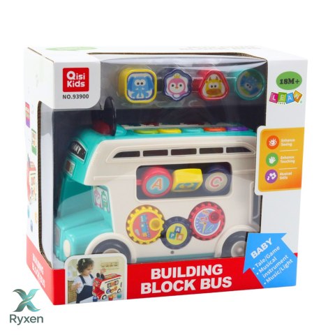 Interaktywny Autobus Edukacyjny Sorter Światła Dźwięki Turkusowy LEAN TOYS