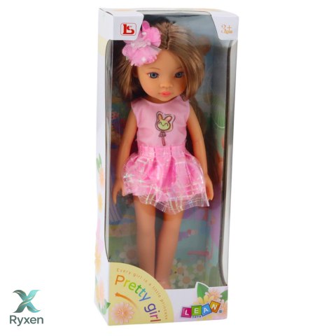 Lalka W Różowej Sukience Długie Brązowe Włosy Spinka Kwiat LEAN TOYS