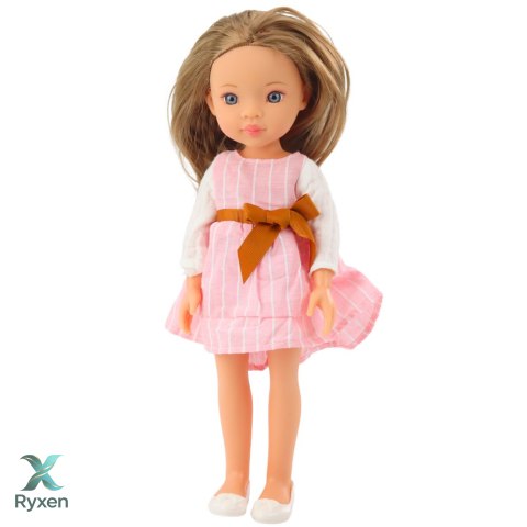 Lalka W Różowej Sukience z Kokardą Długie Brązowe Włosy LEAN TOYS