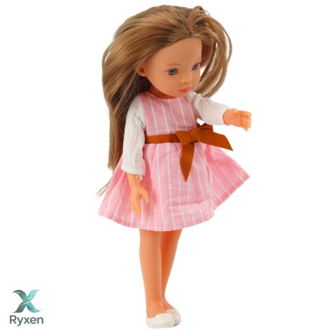 Lalka W Różowej Sukience z Kokardą Długie Brązowe Włosy LEAN TOYS