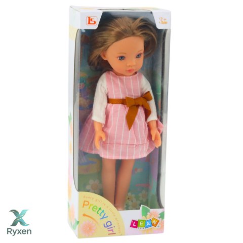 Lalka W Różowej Sukience z Kokardą Długie Brązowe Włosy LEAN TOYS
