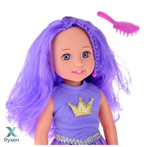 Lalka W Sukience z Koroną Długie Włosy Fioletowa Szczotka 38cm LEAN TOYS