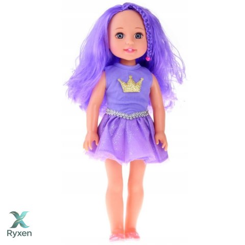 Lalka W Sukience z Koroną Długie Włosy Fioletowa Szczotka 38cm LEAN TOYS