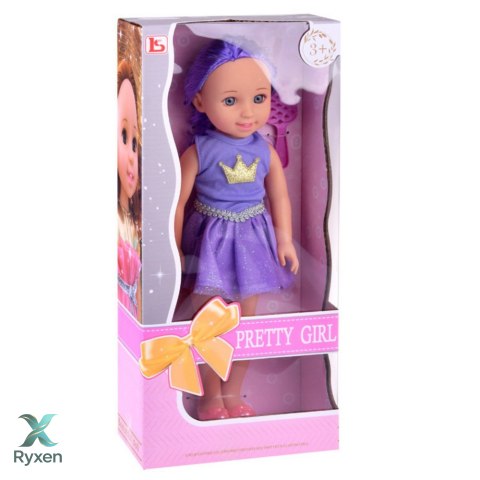 Lalka W Sukience z Koroną Długie Włosy Fioletowa Szczotka 38cm LEAN TOYS