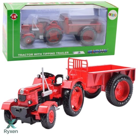 Metalowy Traktor Rolniczy Z Przyczepą Czerwony 1:18 LEAN TOYS