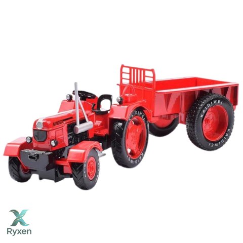 Metalowy Traktor Rolniczy Z Przyczepą Czerwony 1:18 LEAN TOYS