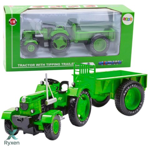 Metalowy Traktor Rolniczy Z Przyczepą Zielony 1:18 LEAN TOYS