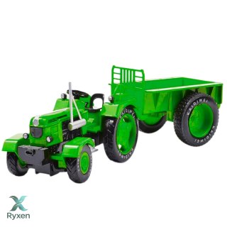 Metalowy Traktor Rolniczy Z Przyczepą Zielony 1:18 LEAN TOYS