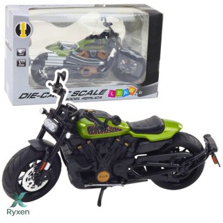 Motocykl Chopper Metalowy Światła Dźwięki Czarny Zielone Elementy 1:12 LEAN TOYS