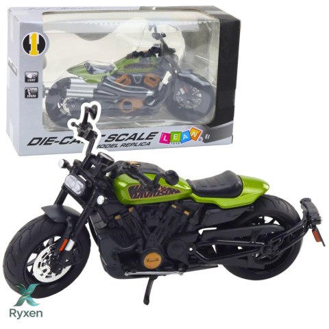 Motocykl Chopper Metalowy Światła Dźwięki Czarny Zielone Elementy 1:12 LEAN TOYS