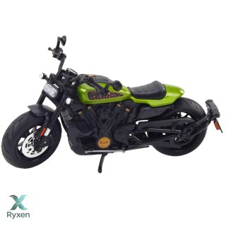Motocykl Chopper Metalowy Światła Dźwięki Czarny Zielone Elementy 1:12 LEAN TOYS