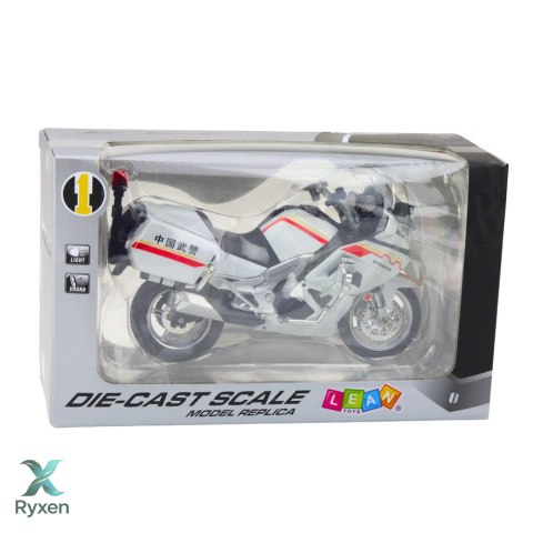 Motocykl Metalowy Światła Dźwięki Biały Czerwone Żółte Linie 1:12 LEAN TOYS