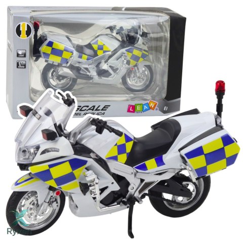 Motocykl Policyjny Metalowy Światła Dźwięki Biały 1:12 LEAN TOYS