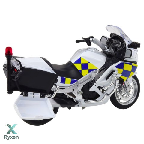 Motocykl Policyjny Metalowy Światła Dźwięki Biały 1:12 LEAN TOYS