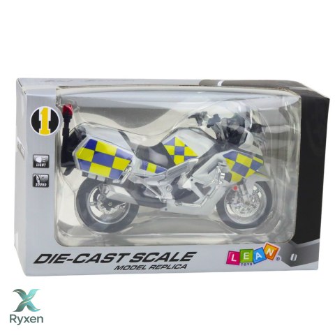 Motocykl Policyjny Metalowy Światła Dźwięki Biały 1:12 LEAN TOYS