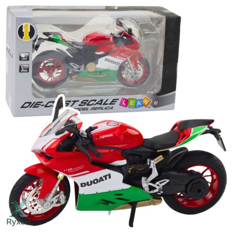 Motocykl Sportowy Metalowy Czerwono Zielony Światła Dźwięki 1:12 LEAN TOYS
