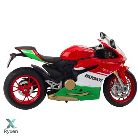Motocykl Sportowy Metalowy Czerwono Zielony Światła Dźwięki 1:12 LEAN TOYS
