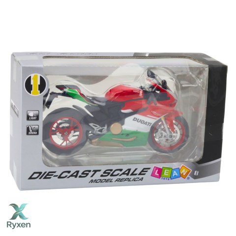 Motocykl Sportowy Metalowy Czerwono Zielony Światła Dźwięki 1:12 LEAN TOYS