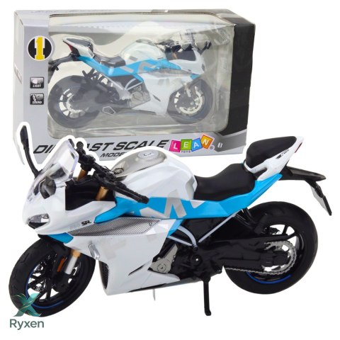 Motocykl Sportowy Metalowy Światła Dźwięki Biało Niebieski 1:12 LEAN TOYS