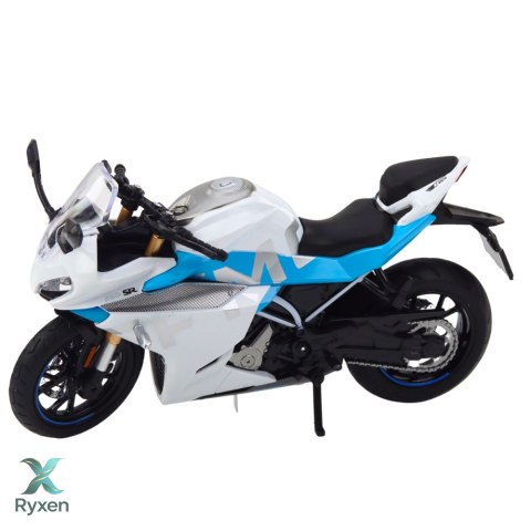 Motocykl Sportowy Metalowy Światła Dźwięki Biało Niebieski 1:12 LEAN TOYS