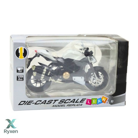 Motocykl Sportowy Metalowy Światła Dźwięki Biały 1:12 LEAN TOYS