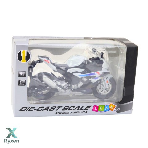 Motocykl Sportowy Metalowy Światła Dźwięki Biały S1000 1:12 LEAN TOYS