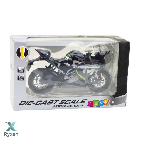Motocykl Sportowy Metalowy Światła Dźwięki Czarny 250 SR 1:12 LEAN TOYS