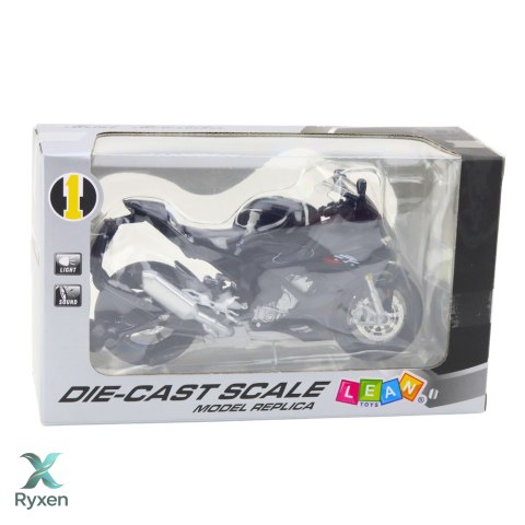 Motocykl Sportowy Metalowy Światła Dźwięki Czarny S1000 1:12 LEAN TOYS