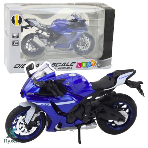 Motocykl Sportowy Metalowy Światła Dźwięki Granatowy R1 1:12 LEAN TOYS