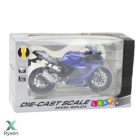 Motocykl Sportowy Metalowy Światła Dźwięki Granatowy R1 1:12 LEAN TOYS
