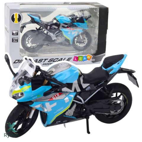 Motocykl Sportowy Metalowy Światła Dźwięki Niebieski 1:12 LEAN TOYS