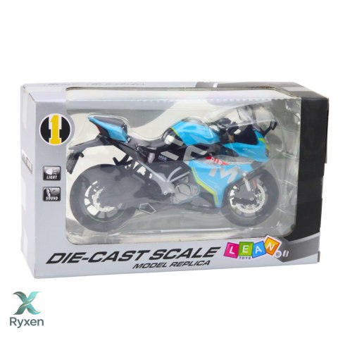 Motocykl Sportowy Metalowy Światła Dźwięki Niebieski 1:12 LEAN TOYS