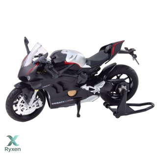 Motocykl Sportowy Metalowy Światła Dźwięki Srebrne Elementy Czarny V4 1:12 LEAN TOYS